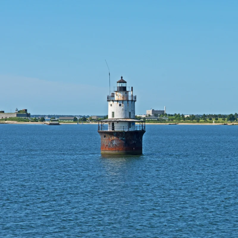 light house buoy in ocean bay