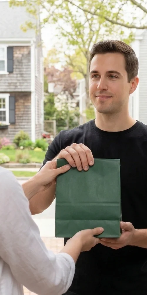 delivery person delivering an order to a customers house