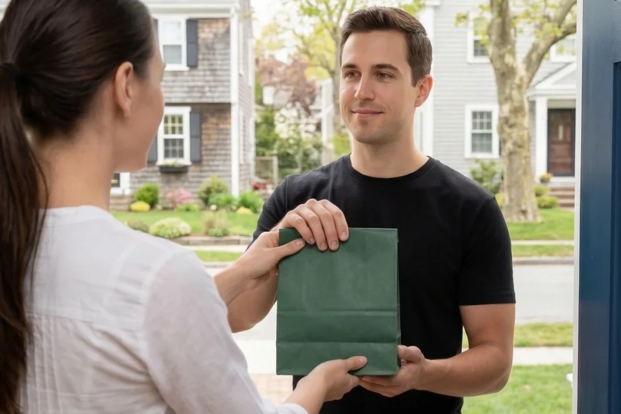 delivery person delivering an order to a customers house